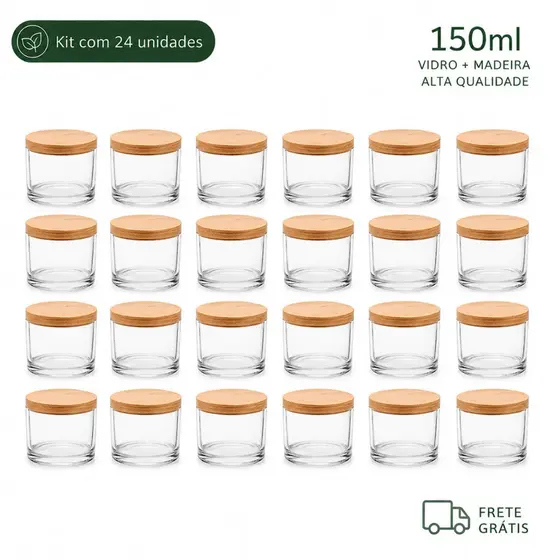 24x Pote de Vidro com Tampa para Vela 156ml | Porta Vela Aromática | Velas Aromáticas Perfumada