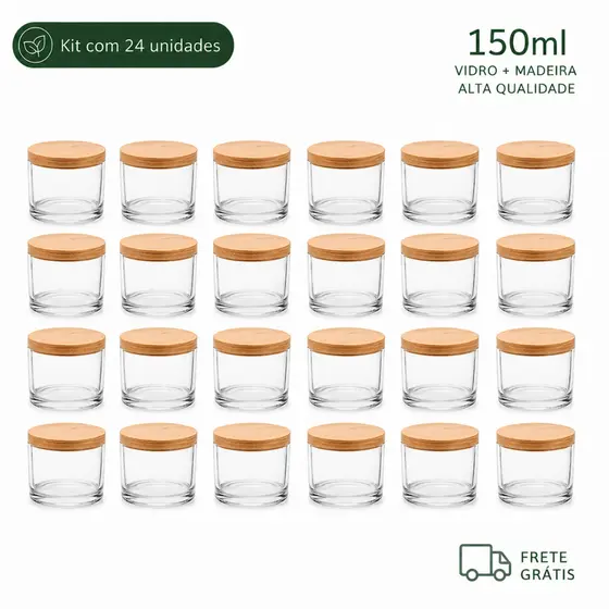 24x Potes para Velas Aromáticas Pote de Vidro com Tampa Porta Vela Kit Acessórios para Fazer Velas