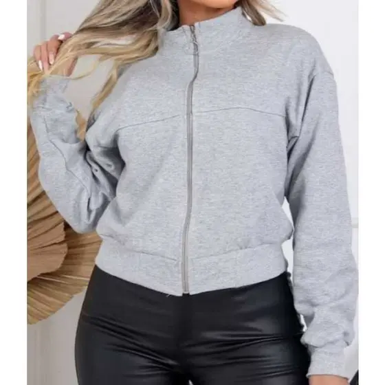 Casaco Moletom de frio Feminina Com Ziper cropped  Liso Várias Cores 2026
