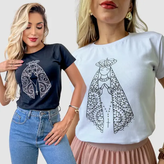 Blusa Católica Feminina T-shirt Religiosa Nossa Senhora Aparecida