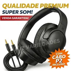 Fone de Ouvido Bluetooth Sem Fio Kit com Cabo P2, Graves Potentes e Microfone Confortável