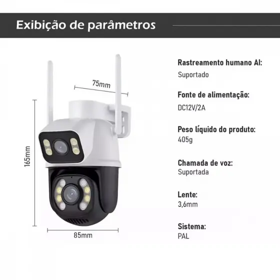 Câmera Inteligente Vigilância Externa Segurança IP66 Câmera Dupla MB-A28