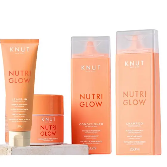 Kit KNUT Nutriglow: Shampoo 250ml + Condicionador 250ml + Máscara 300g + Leave-in Creme 130g