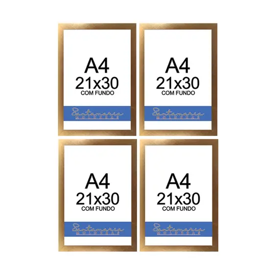 Kit 04 Molduras A4 Certificado Diploma Quadro Foto Sem Vidro Dourado