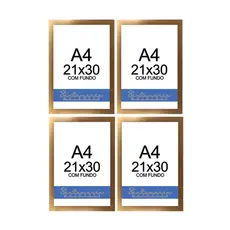 Kit 04 Molduras A4 Certificado Diploma Quadro Foto Sem Vidro Dourado