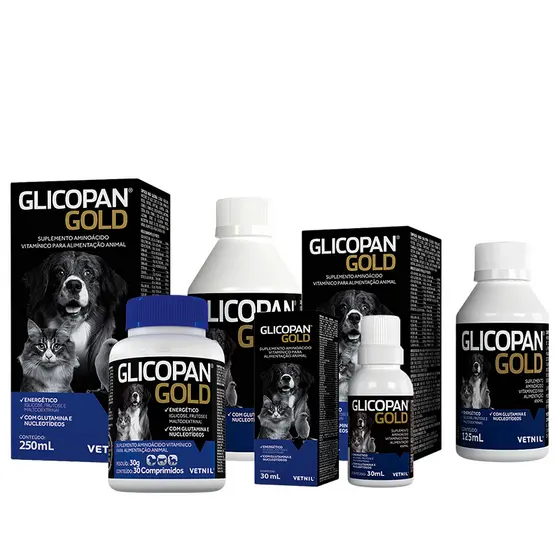 GLICOPAN GOLD SUPLEMENTO ENERGÉTICO PARA RECUPERAÇÃO RÁPIDA EM CÃES,GATOS, AVES.