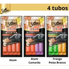Petisco Sheba Cremoso Gato Adulto Petisco para Gato Sheba Sachê Frango Peixe Branco Atum Camarão