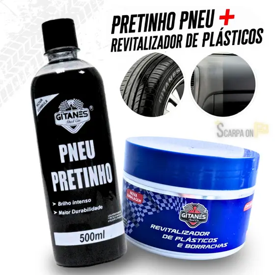 Kit Revitalizador De Plástico 200g + Pretinho Pneu Gitanes 500ml Estética Automotiva