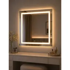 Espelho Led 80x80 Jateado Quadrado Luxo de Parede Com Botão Touch Led 3 Cores