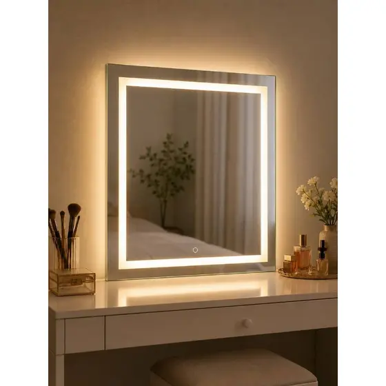 Espelho Com Led Jateado 90x80 Para Maquiagem Penteadeira Quarto/Sala/Banheiro Decorativo Para Parede