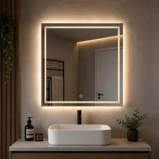 Espelho Grande  Com Led Jateado 90x90cm Para Quarto/ Penteadeira/ Maquiagem - Cores