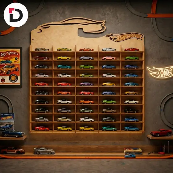 Carrinhos Hot WhEstante Organizadora Porta Hot Wheels Com Espaço Para 50 Carrinhos MDF - Decoração Quarto Parede