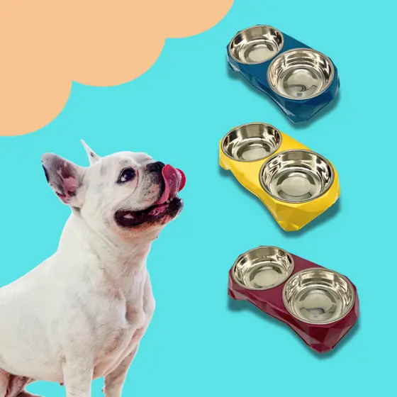Comedouro e Bebedouro Elevado Duplo para Pets - Pote / Tigela em Aço inox - Cães e Gatos