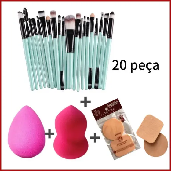 Kit de Pincel 20 + 2 Esponjas + 1 Kit esponja de Pó aleatório