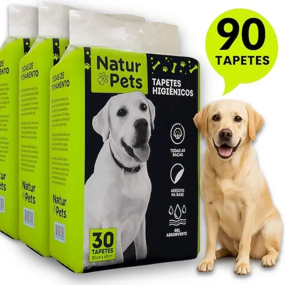 Kit 90 Tapetes Higiênicos 80x60 para Cães Gel Absorvente  | Anti-Vazamento | Branco