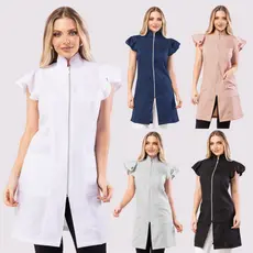 Jaleco Feminino Zíper Acinturado Manga Curta Em Oxford Mag