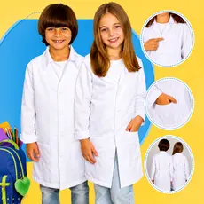 Avental Branco Unissex Infantil Escolar Laboratório Manga Longa