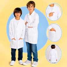 Avental Branco Masculino Infantil Labor Escolar Manga Longa