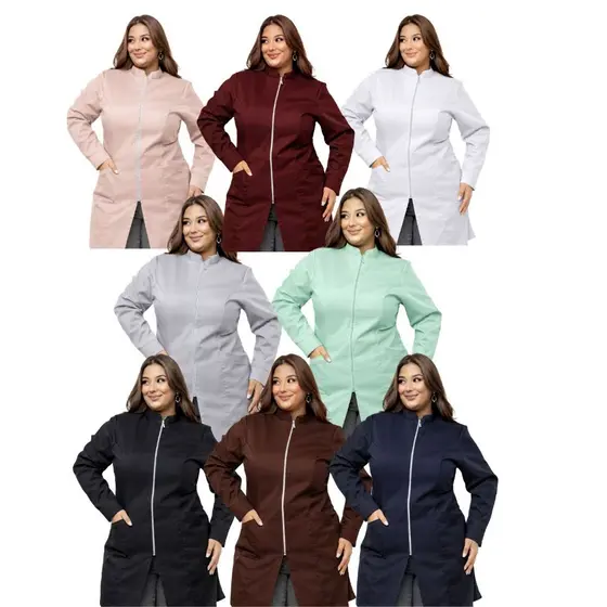 Jaleco Feminino Plus Size Zíper Oxford Punho Mag Botao Agne