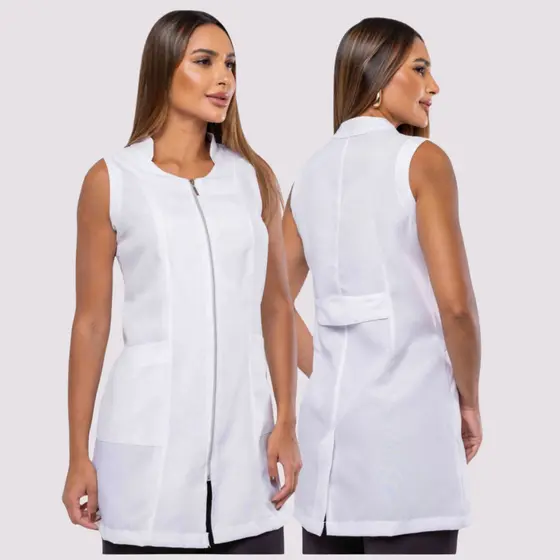 Jaleco Feminino Regata Sem Mangas Zíper Oxford Gab