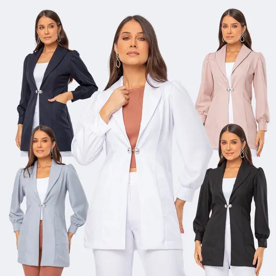 Blazer Jaleco Feminino Gola Xale De Várias Cores Gabardine ISA