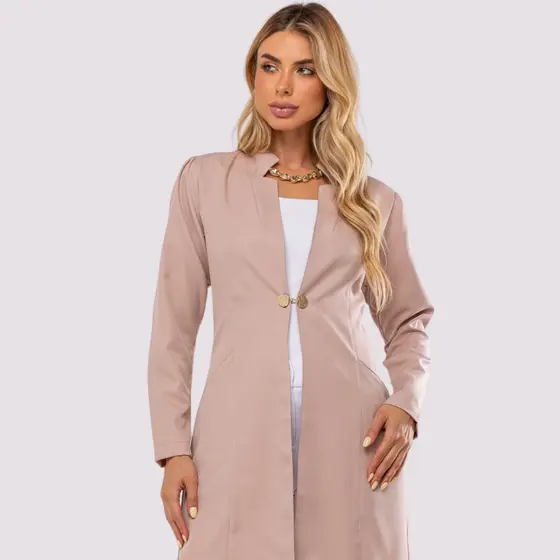 Jaleco Blazer Feminino Chic Gabardine Manga Longa LET