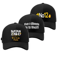 Boné Preto Natanzinho Lima Liso Aba Curva Fitão Brim Caminhoneiro