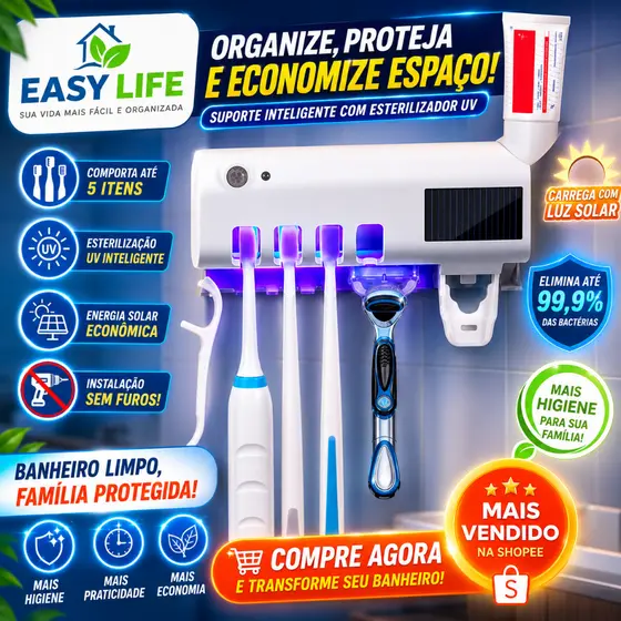 Porta Escova De Dentes Esterilizador Com Luz UV Antibacteriano Decoracão Banheiro