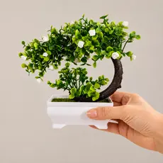 Mini Bonsai Artificial Meia Lua Com Vaso Decorativo Realista
