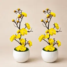 Kit 2 Bonsai Flor de Ameixa Artificial Com Vaso Realista Decoração Casa Escritório Decorativa sala
