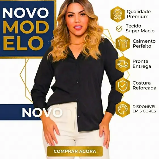 Camisa Social Feminina Manga Longa Trabalho Elegante Colarinho Botão P ao GG e Plus Size G1 G2 G3