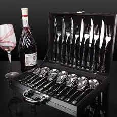 Jogo Talheres 24 Peças Faqueiro Inox Premium Luxo Com Maleta