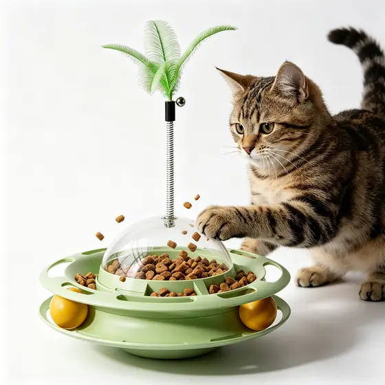 Brinquedo Tumbler para Gatos - Trilho de Bolinhas + Brinquedo de Penas, Interativo e Resistente