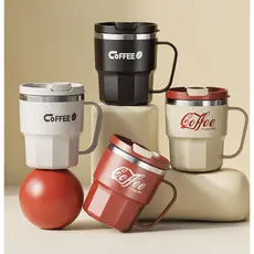 Caneca De Café de Aço Inox Copo Térmica 400ml Capa Resistente Ao Calor Alça Criativa Escritório Casa