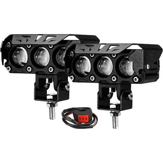 Par Farol De milha Moto Super Led Olho de Lente Auxiliar De Cor Dupla,3 LEDs