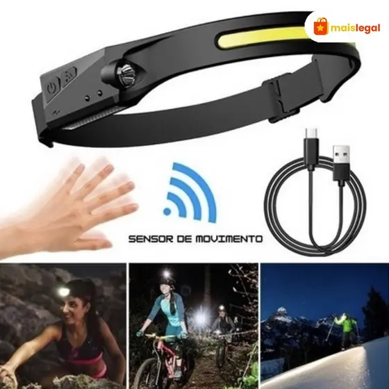 Lanterna de Cabeça Recarregável Led Corpo Motion Camping Torch Light Lamp Com Usb
