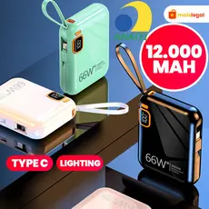 Bateria carregadora com cabo integrado compacta 12000mAh duplo carregamento rápido oferece recarga super rápida