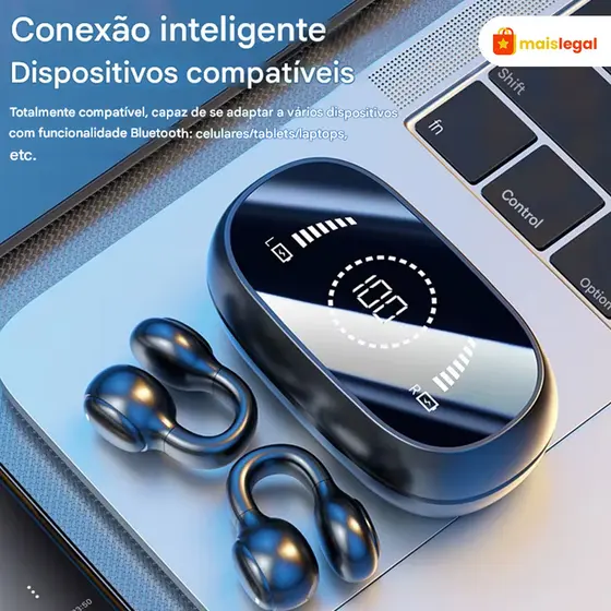 Fone Bluetooth Clip 2026 Som de Alta Qualidade Não Intra Auricular Autonomia Estendida Proteção para Ouvidos