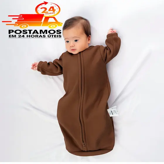 Saco De Dormir Bebê Com Manga Longa Casulo Infantil Cobertor Pijama Soft MARROM