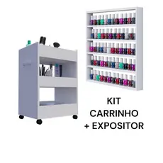 Kit Carrinho Auxiliar + Expositor Porta Esmaltes Manicure Nail Designer Cabeleireiro Pedicure