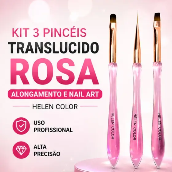 Kit 3 Pincéis Helen Color para Alongamento e Nail Art