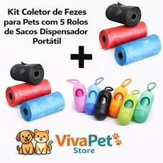 Kit Coletor de Fezes para Pets com 5  Rolos de Sacos – Dispensador Portátil Cata Caca