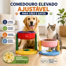 Comedouro Elevado Ajustável para Cães e Gatos com Ventosa Antiderrapante Tigela Ergonômica Regulável Pet