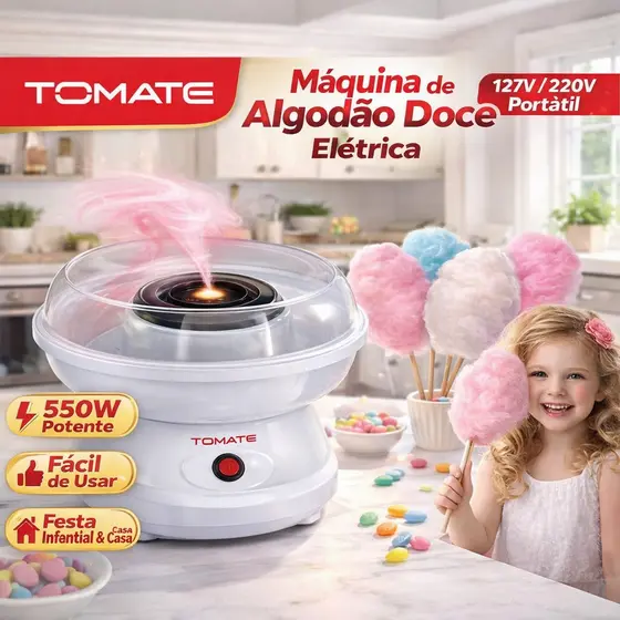 Máquina de Algodão Doce Elétrica Portátil 127V ou 220V Compacta e Funcional