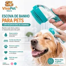 Escova de Banho para Pets com Reservatório de Shampoo em Silicone Macio Massageador para Cães e Gatos