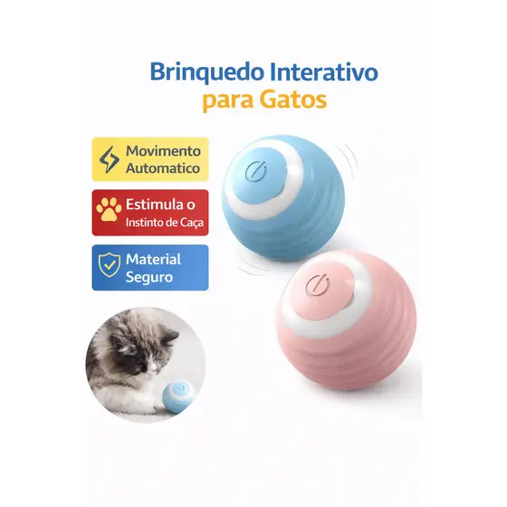 Bola Inteligente Interativa para Gatos USB Recarregável | Brinquedo Automático Giratório Pet Anti-Estresse Azul/Rosa