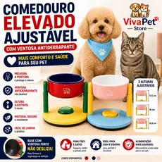 Comedouro Elevado Ajustável para Cachorro e Gato com Ventosa Antiderrapante Tigela Pet Ergonômica