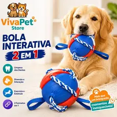 Brinquedo Interativo para Cães Bola Mordedora 2 em 1 com Corda Resistente Limpeza Dental Treino Puxa Puxa