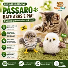 Brinquedo Interativo para Gatos Pássaro Realista com Sensor de Toque Bate Asas e Pia Recarregável USB