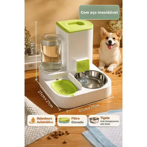 Alimentador Automático para Cães e Gatos com Bebedouro | Comedouro Duplo Sem Energia